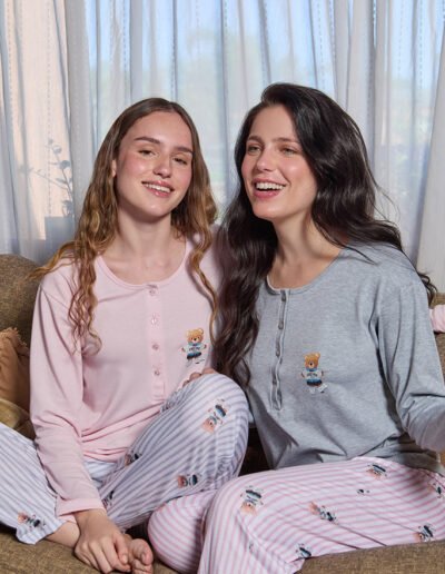 26500 - Pijama en modal con remera lisa y pantalón estampado - 1 al 4 - Gris melange, Rosa