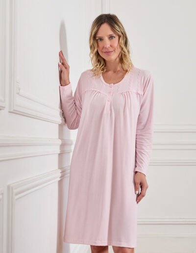 26538 - Camisón de señora en modal liso - 2 al 4 - Rosa, Celeste, Ivory