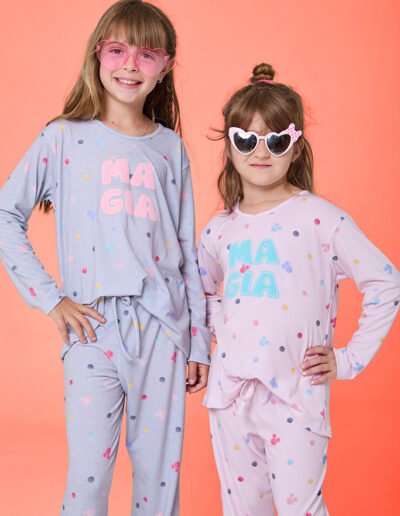 26552 - Pijama de nena brilla en la oscuridad - 4 al 8 - Estampado rosa, Estampado gris