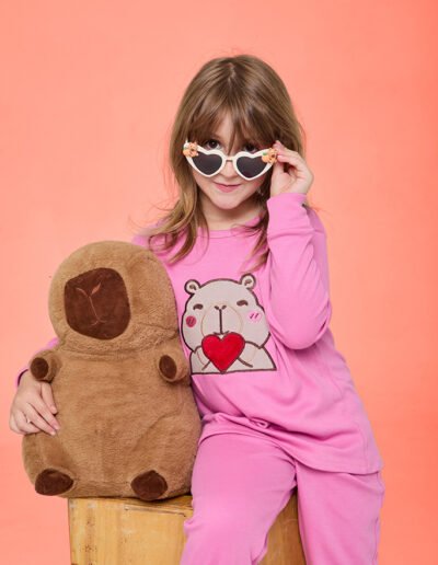 26557 - Pijama de nena en interlock con aplique bordado - 4 al 8 - Rosa, Lila